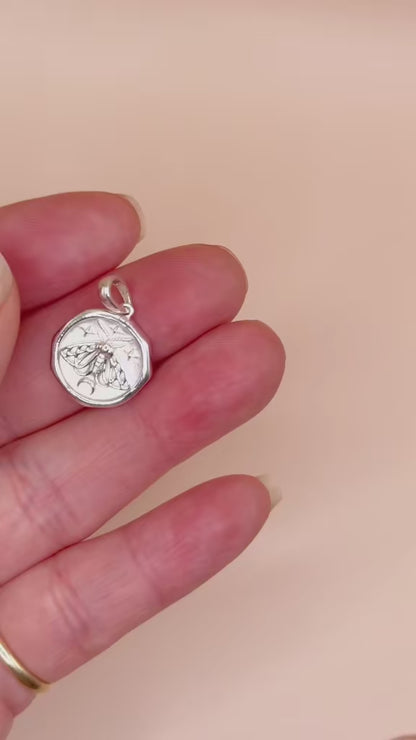 Solid 925 Sterling Silver Moth Spirit Animal Medallion Pendant