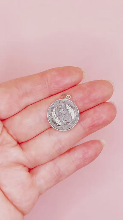 Solid 925 Sterling Silver 
Astrology Pisces Fish Charm Pendant