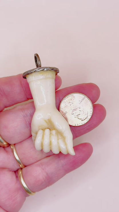 Large Antique Victorian Hand-Carved Bone "Mano Figa" Pendant