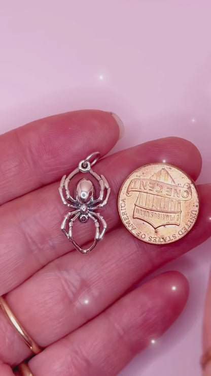 Solid 925 Sterling Silver Realistic Spider Charm