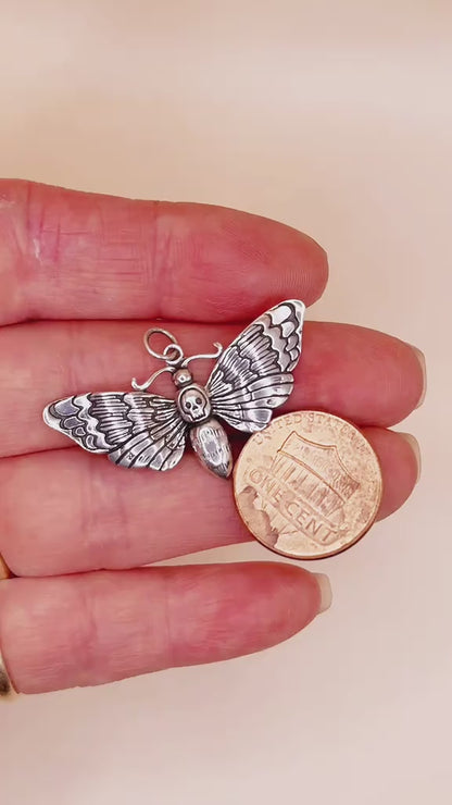 Solid 925 Sterling Silver Deaths Head Moth Pendant