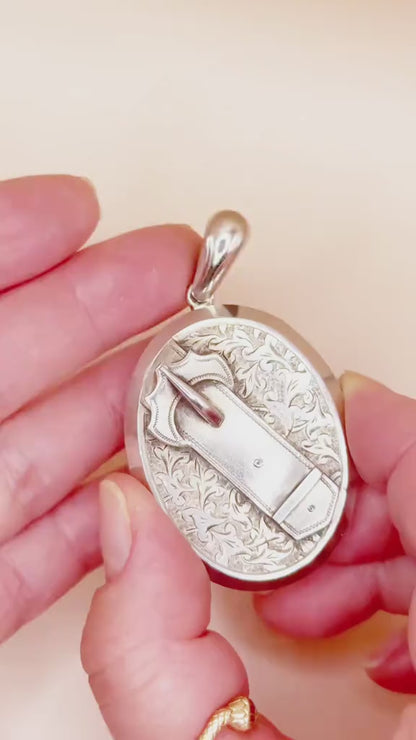 Antique 1879 Sterling Silver Victorian "Belt Buckle& Snowdrop" Locket Pendant